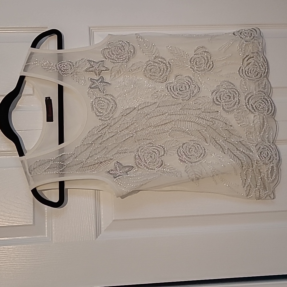 EVIDENCE off-White, BEADED, Top/ Blouse, Sleeveless, Wedding, Party, Med (8)